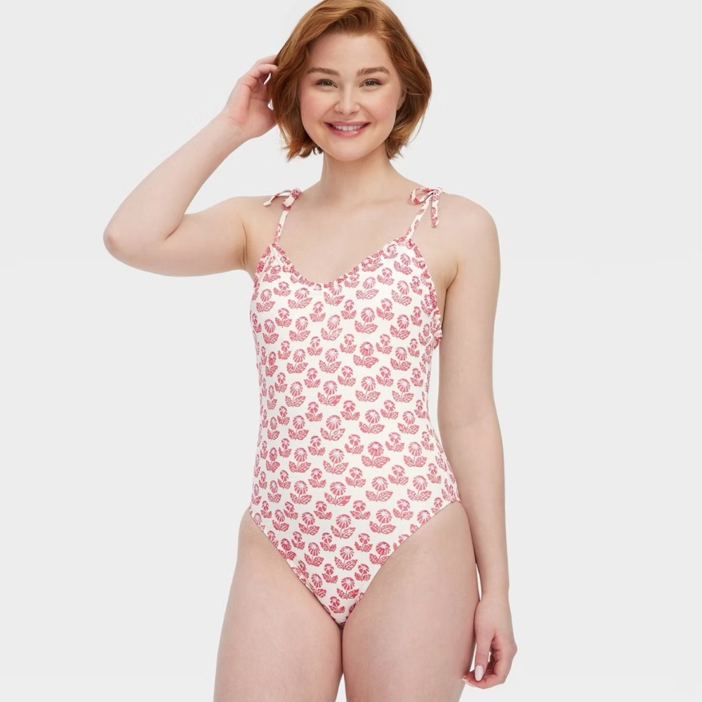 Women's Floral Tie-Shoulder One Piece Swimsuit Red - Roller Rabbit x Target